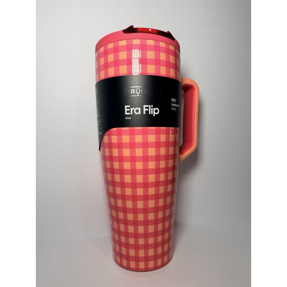 Brumate X Madi Nelson Target PEACH GINGHAM 40oz Era Flip Tumbler NWT | IN HAND